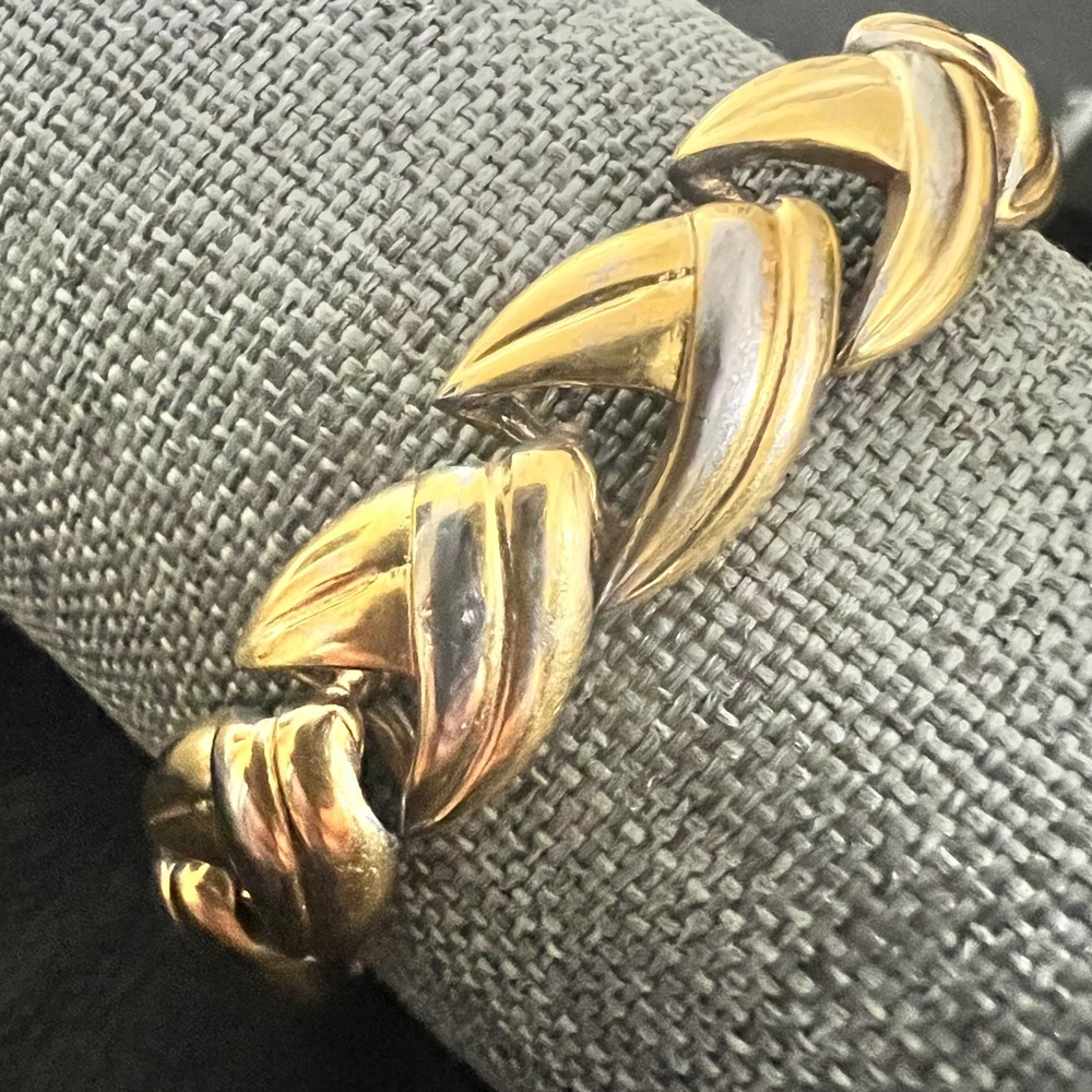 Krementz‎ Vintage Gold Overlay via Two Tone Chevron Link Bracelet 70s 7.5"
